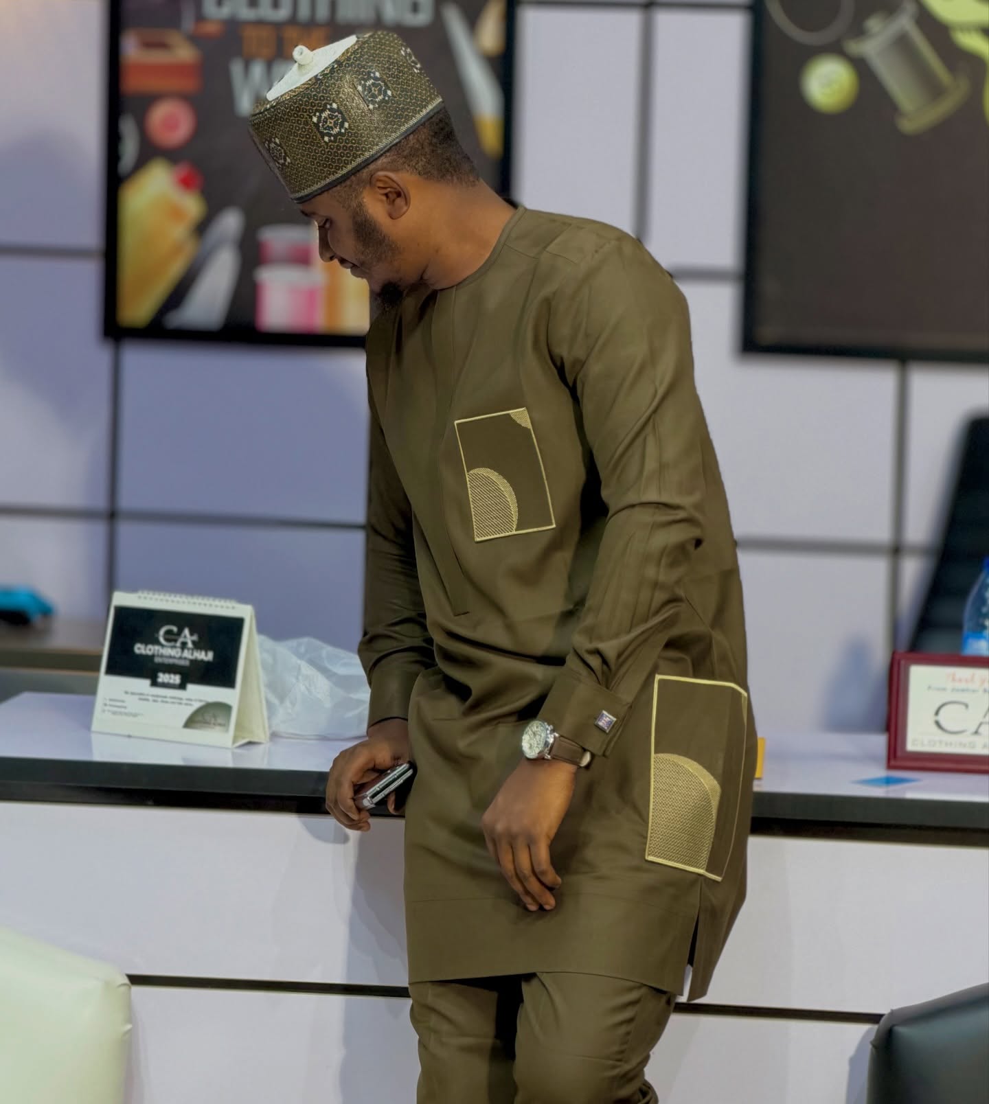 Navy Embroidery Kaftan