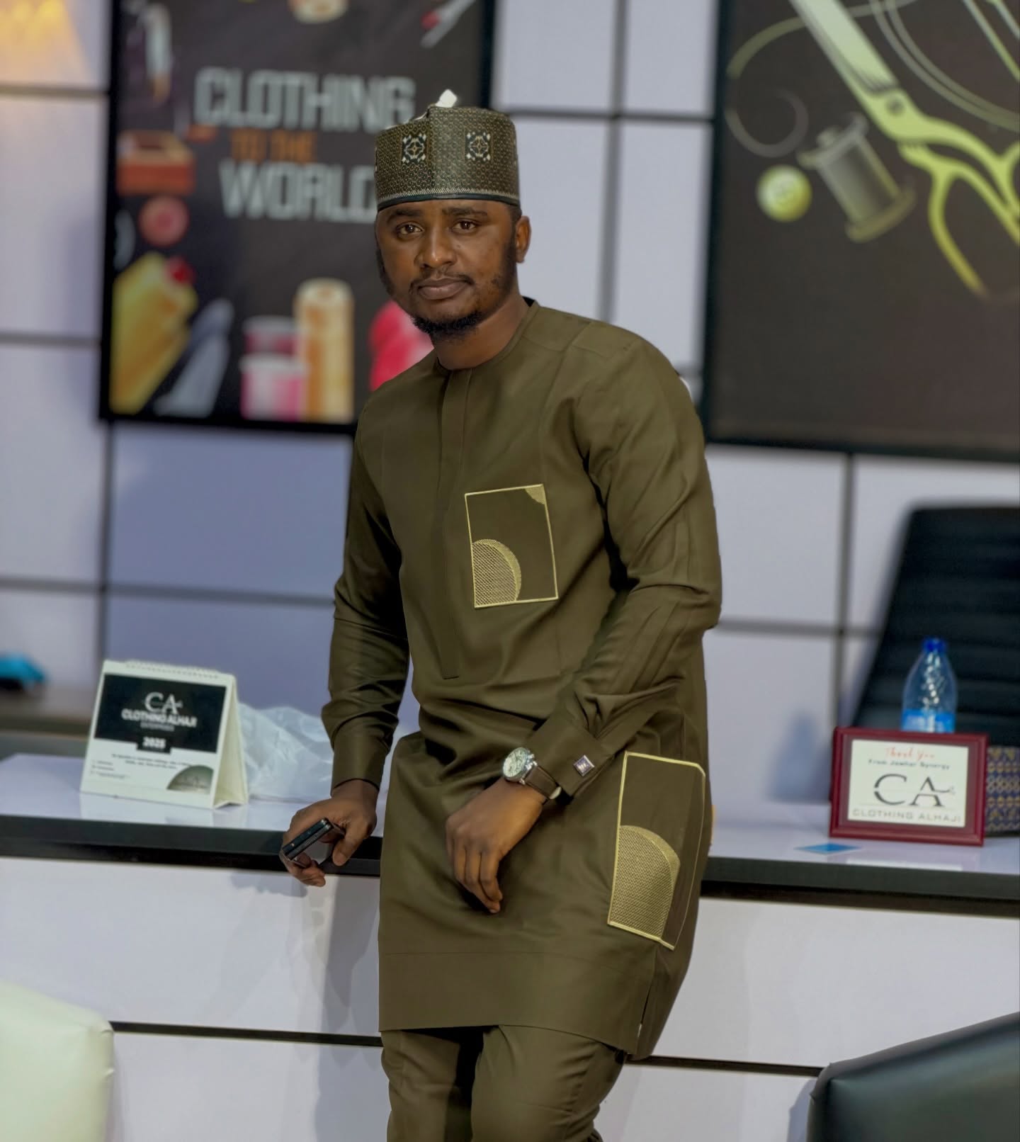 Navy Embroidery Kaftan — Side